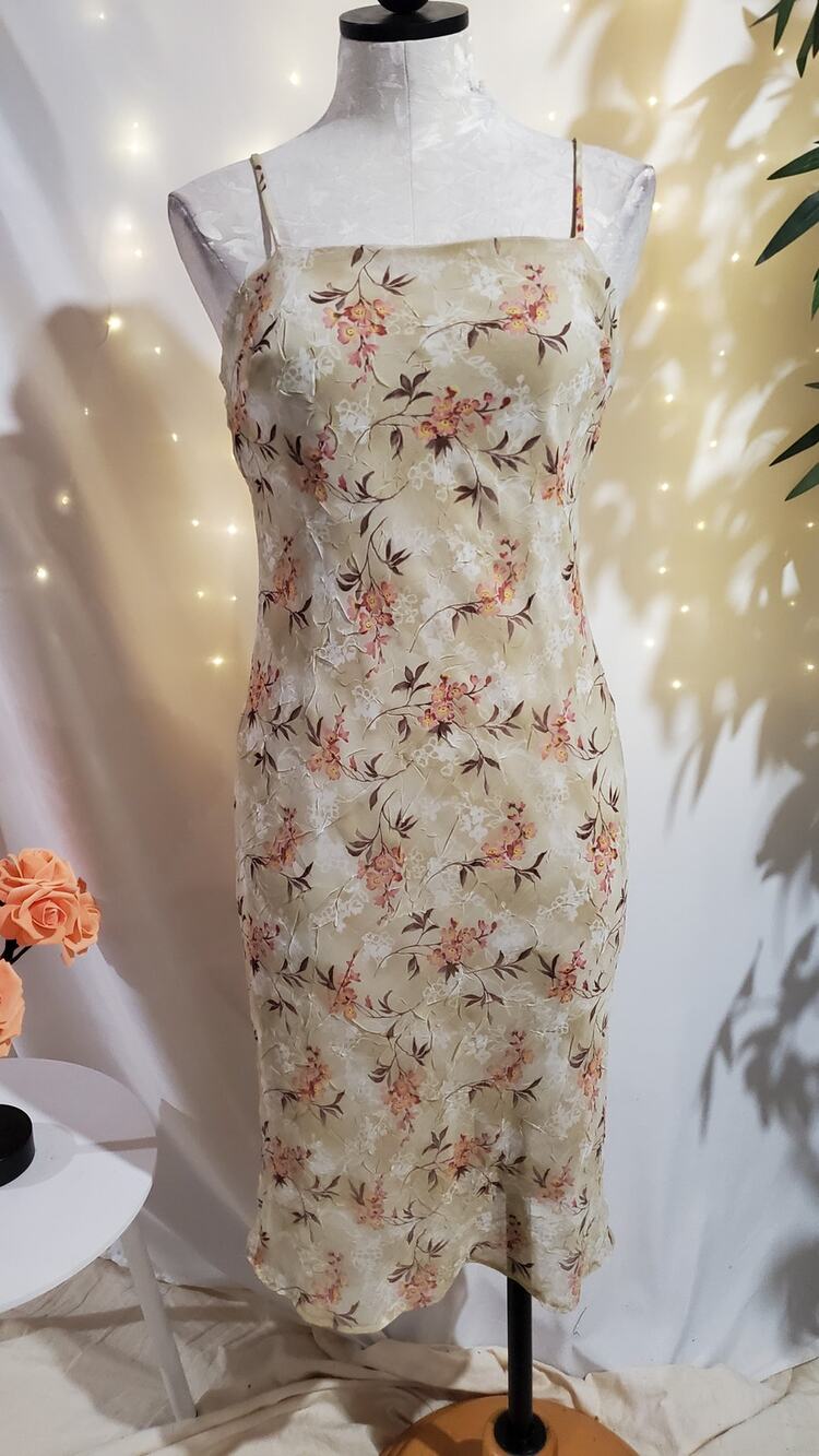 Vtg 90s Y2K Rave City Crinkle Floral Sheer Midi Dress Womens Size M Fairy Grunge